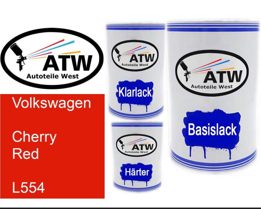 Volkswagen, Cherry Red, L554: 500ml Lackdose + 500ml Klarlack + 250ml Härter - Set, von ATW Autoteile West.